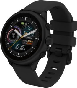 Fossil Men’s or Women’s Gen 6 Wellness Edition 44mm Touchscreen Silicone Smart Watch, Color: Black (Model: FTW4069V)