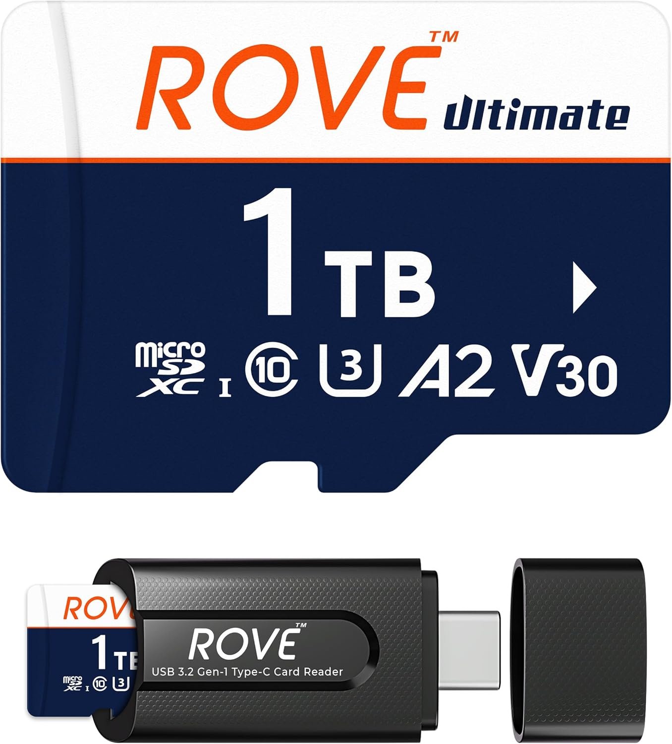 ROVE Ultimate 1TB Micro SD Card microSDXC Memory Card with USB 3.2 Type C Card Reader 160MB/s C10, U3, V30, 4K, A2 for Dash Cam, Android Smart Phones, Tablets, Games ROVE Ultimate 1TB Micro SD Card microSDXC Memory Card with USB 3.2 Type C Card Reader 160MB/s C10, U3, V30, 4K, A2 for Dash Cam, Android Smart Phones, Tablets, Games