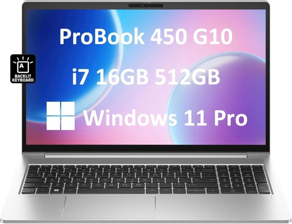 HP ProBook 450 G10 Business Laptop (15.6″ FHD IPS Anti-Glare, Intel 10-Core i7-1355U, 16GB RAM, 512GB SSD) Backlit Keyboard, Webcam, Ethernet, Wi-Fi 6E, Wolf Pro Security, Win 11 Pro, Silver