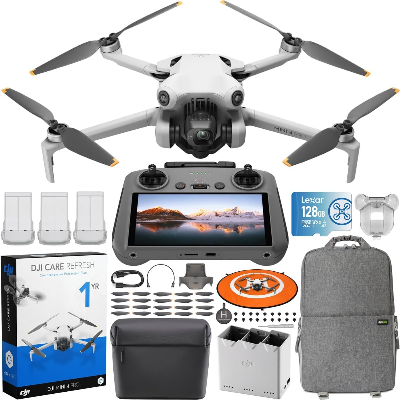 DJI Mini 4 Pro Folding Drone with RC 2 Remote (With Screen) Fly More Combo Plus, 4K HDR, Under 249g, Omnidirectional Sensing, 3 Plus Batteries Bundle with 1 Year DJI Care Refresh Plan & Accessories DJI Mini 4 Pro Folding Drone with RC 2 Remote (With Screen) Fly More Combo Plus, 4K HDR, Under 249g, Omnidirectional Sensing, 3 Plus Batteries Bundle with 1 Year DJI Care Refresh Plan & Accessories