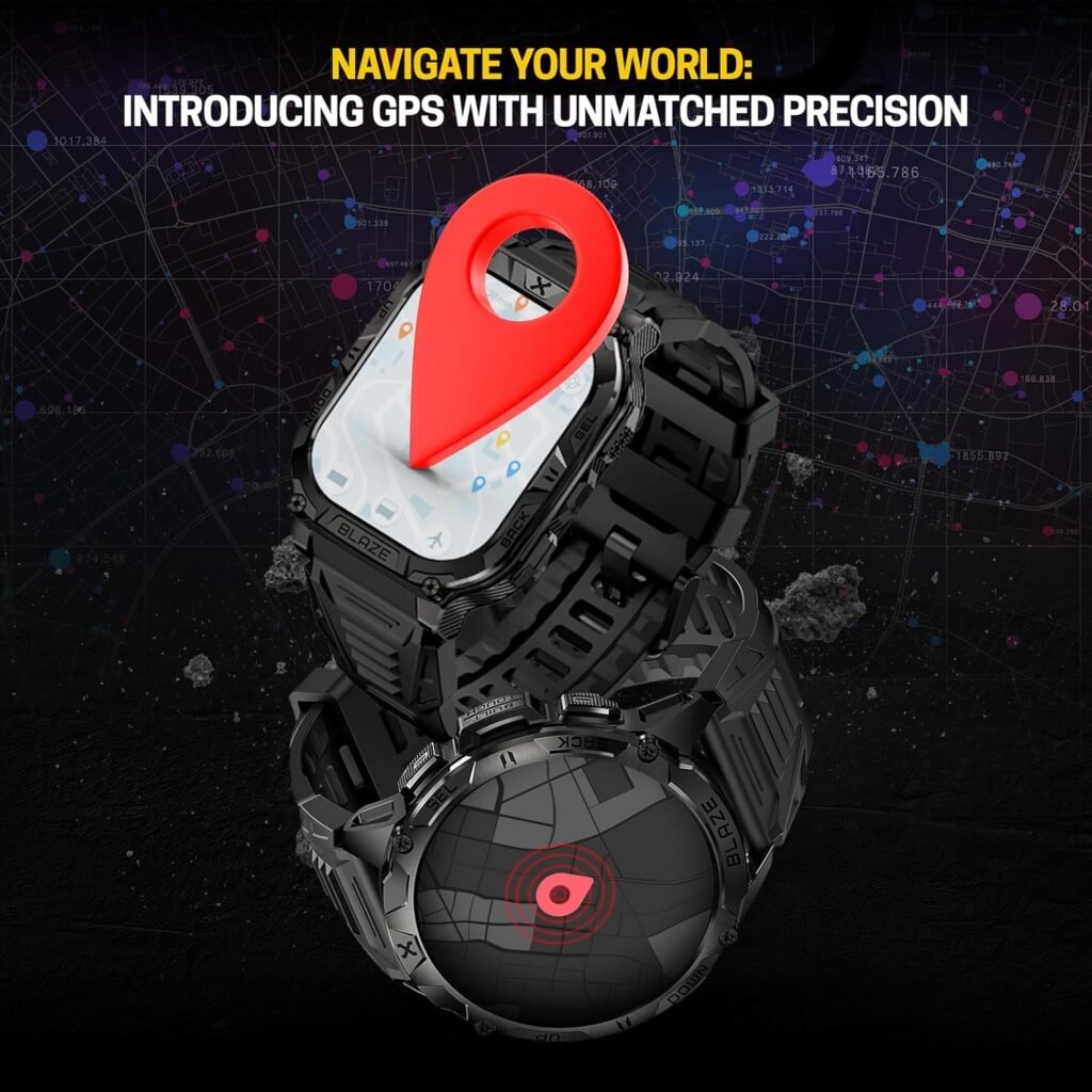 CARBINOX Blaze Smart Watch with GPS (Sport Mode), Rugged Fitness Tracker Waterproof IP69K, Compatible with Android and iOS, 170+ Sports Modes, Gorilla Glass Screen, Make/Receive Calls (Round)