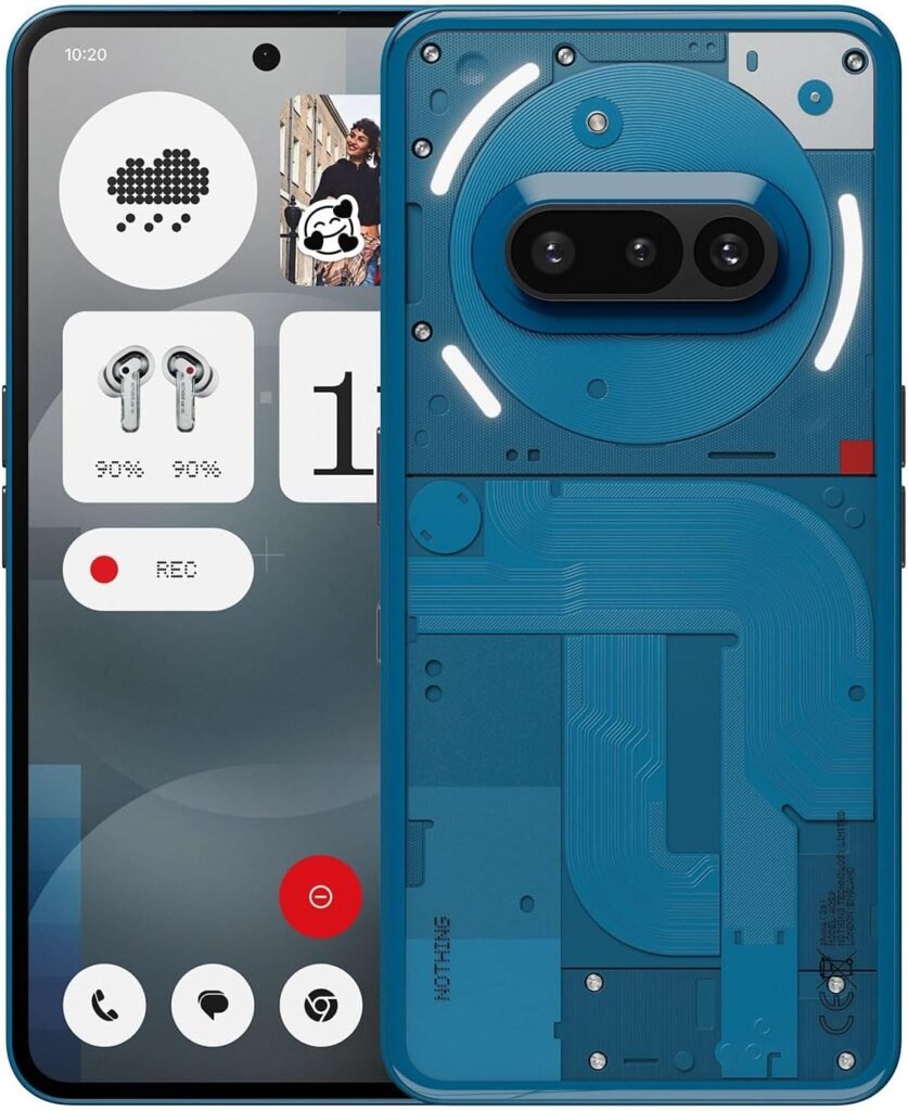 Nothing Phone (3a) Smartphone, 6.77″ 120Hz AMOLED Display, 50MP Triple Camera System, Snapdragon 7s Gen3 Processor, Bluetooth 5.4, IP64 Waterproof, 5000mAh,Dual Nano-SIM, Android 15, 12+256GB Blue
