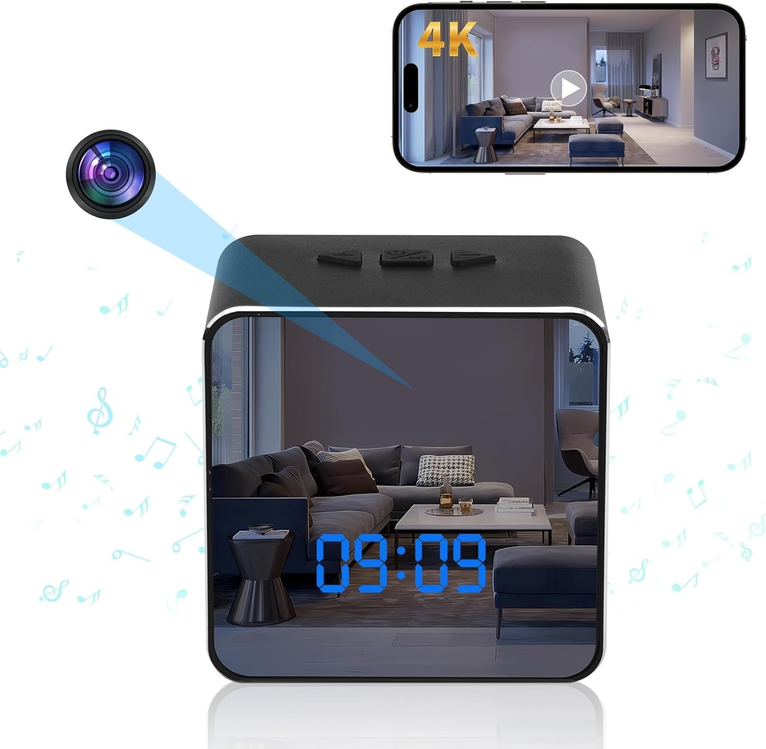 Hidden Camera Bluetooth Speaker, 4K HD WiFi Hidden Cameras Clock with Video Night Vision Motion Detection, Clock Camera Spy Cam, Hidden Cameras for Home Security Indoor