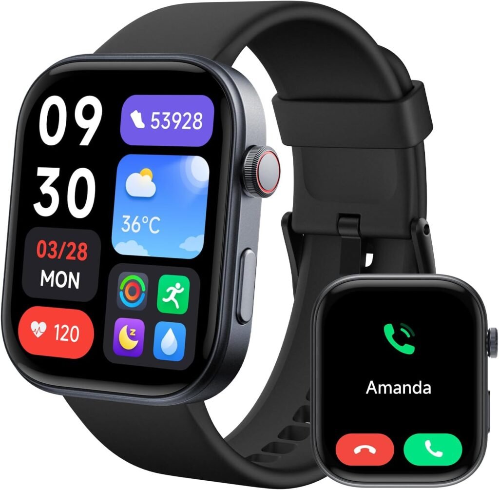 Smart Watches for Men Android iPhone, [1.99″ Amoled Screen] Fitness Tracker Smartwatch with Bluetooth Calls, AI Control, Heart Rate/SpO2/Sleep Monitor, 12 Days Battery, 3ATM Waterproof – Balck