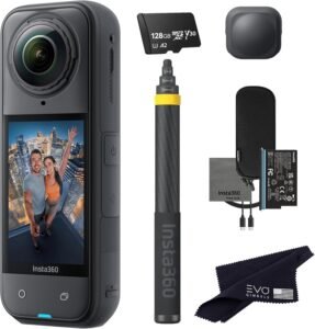 Insta360 X5 Extended Selfie Stick Drone View Bundle ((3m/9.8ft))-8K Waterproof 360 Action Camera with 1/1.28″ 48MP Sensors, 8K 360 HDR Video|Bundle Includes 3m Selfie Stick, Lens Cap (128GB)