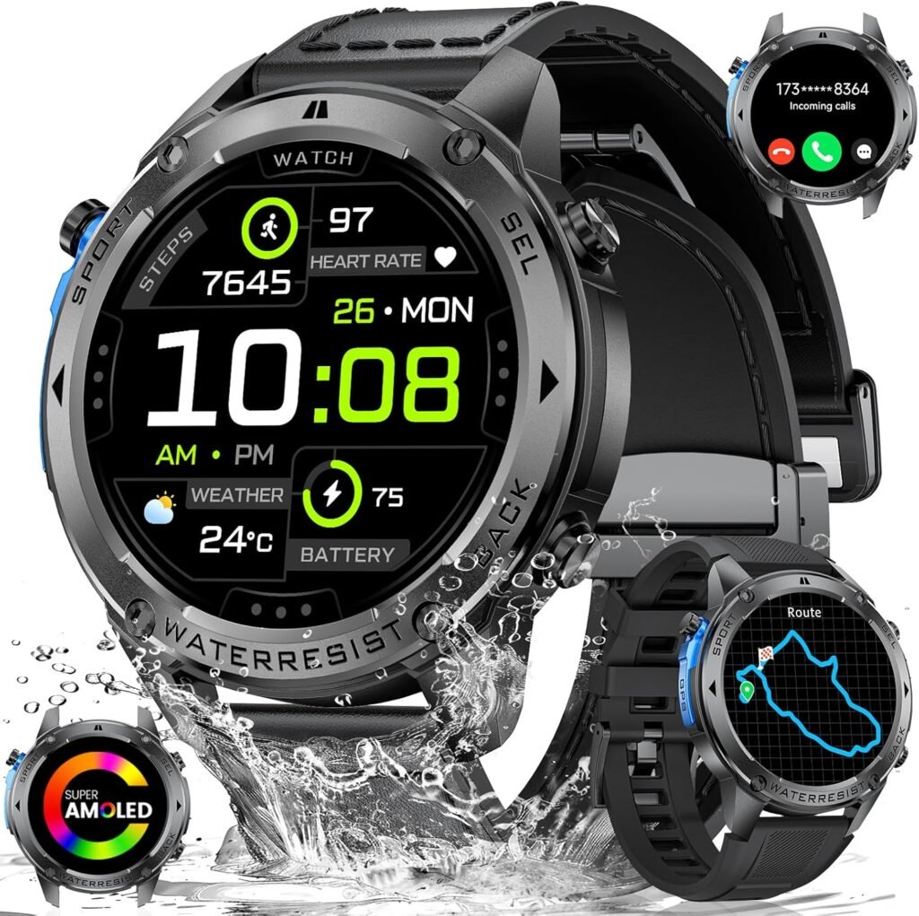 LIGE GPS Military Smart Watch for Men, Compass Smartwatch with Calling, 170+ Sport Modes Fitness Tracker Watch, 1.43” AMOLED Smart Watches, Rugged Smart Watch for Android iOS