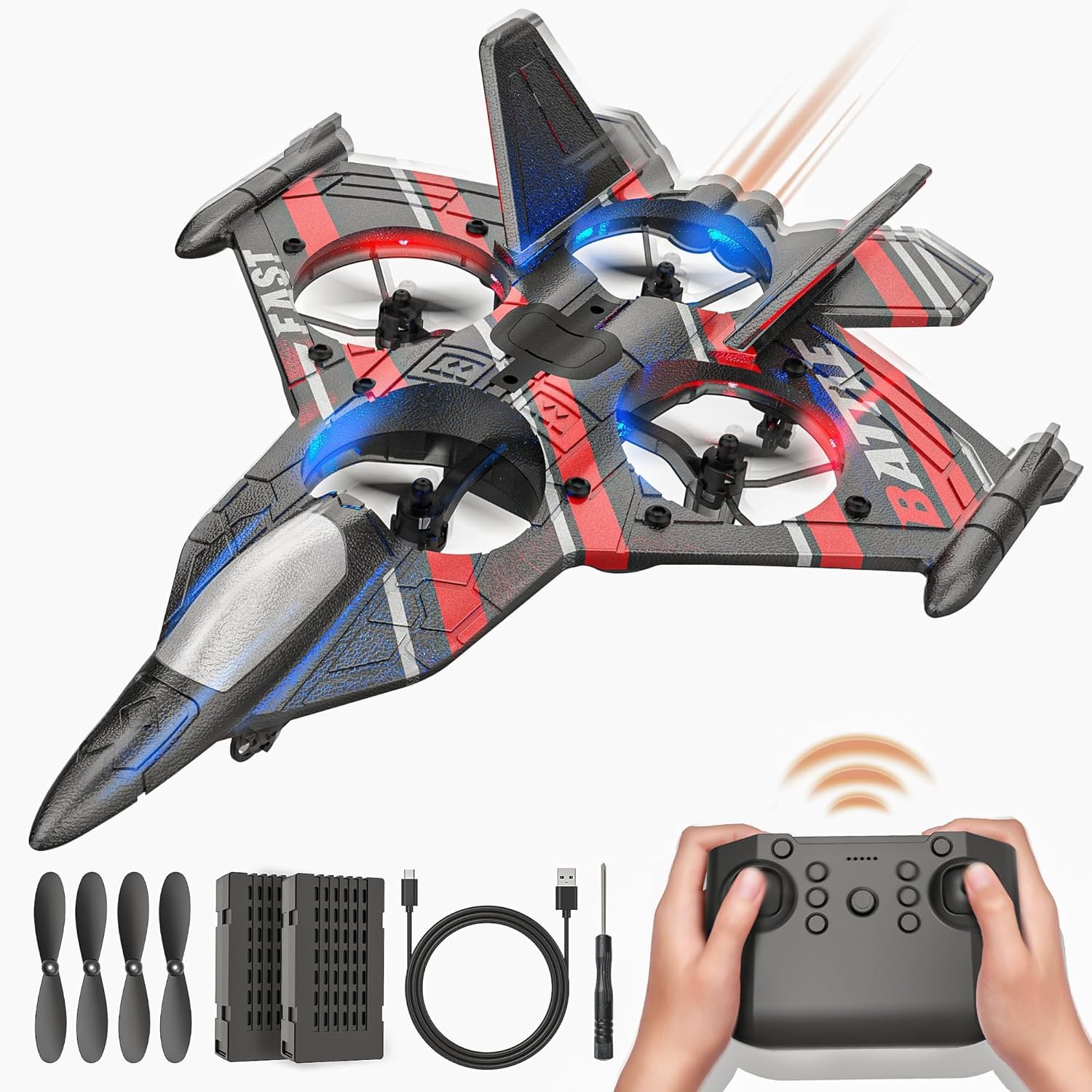 BEZGAR Drones for Kids | 2.4GHZ RC Plane, 6-axis Gyro Remote Control Airplane, RC Helicopter, 360° Flip Fighter Jet Toy, Toys for ages 8-13 with Colorful LED Navigation Lights Red BEZGAR Drones for Kids | 2.4GHZ RC Plane, 6-axis Gyro Remote Control Airplane, RC Helicopter, 360° Flip Fighter Jet Toy, Toys for ages 8-13 with Colorful LED Navigation Lights Red