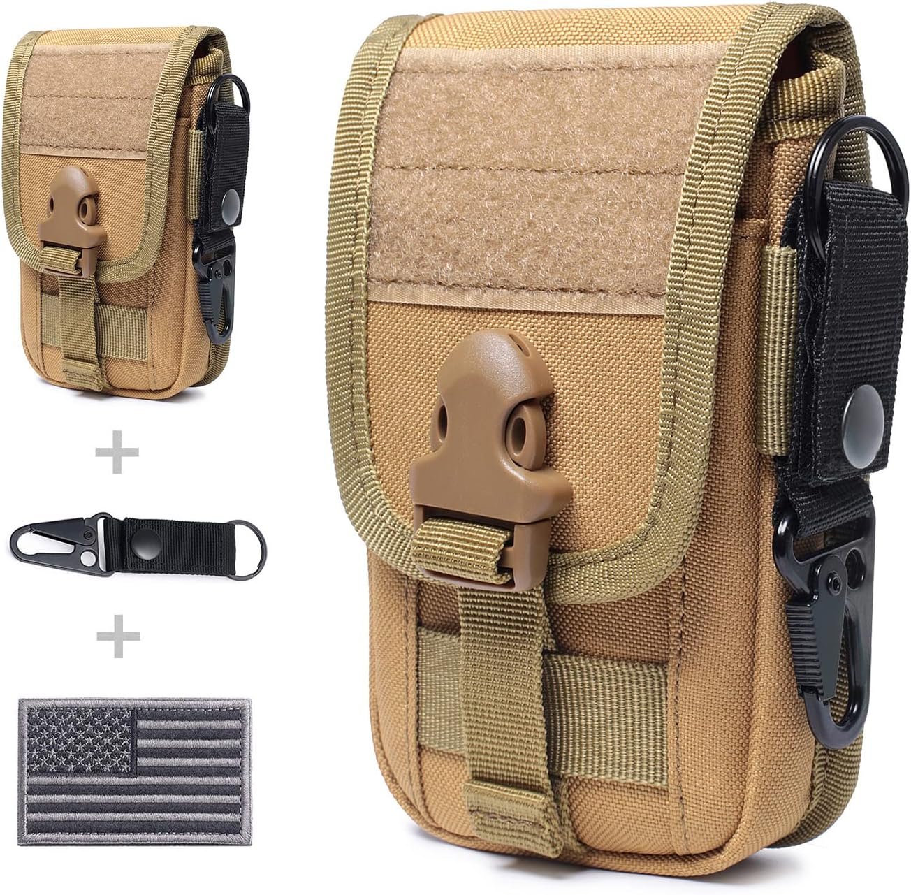 Tactical Molle Phone Pouch EDC Cellphone Holder Smartphone Case Organizer Bag with US Flag Patch & Molle Key Ring Tactical Molle Phone Pouch EDC Cellphone Holder Smartphone Case Organizer Bag with US Flag Patch & Molle Key Ring