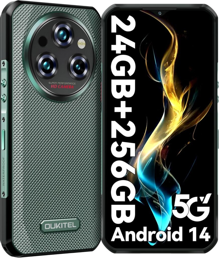 OUKITEL WP35 Rugged Phone 5G – 11000mAh Large Battery Android 14 Rugged Smartphone, 24GB RAM+256GB ROM/TF 2TB, 6.6″ FHD+ Corning Screen, IP68 Mobile Phone, 64MP+32MP Camera, NFC/BT5.2/T-Mobile, Green