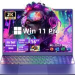 【Win 11 Pro/MS Office 2019】 16″ Purple Gaming Laptop,12th Gen Alder Lake Quad Core N95 CPU,12GB LPDDR5, 1920 * 1200 FHD IPS, Color Backlit KB, Fingerprint Unlock/HDMI (12GB +1TB NVME SSD)
