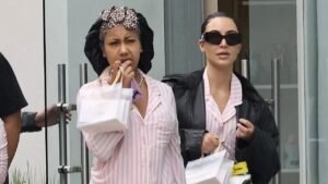 Kim Kardashian and North West Spotted in Los Angeles in Pink Victoria Secret Pajamas