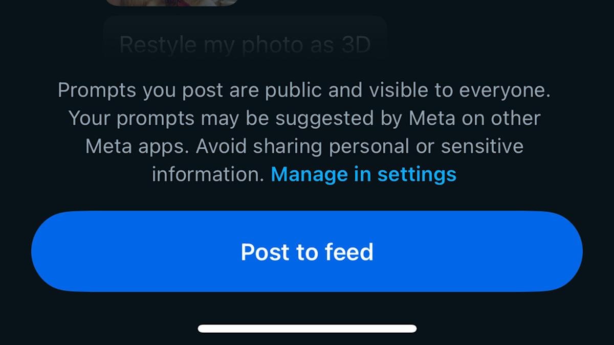 Meta warns users to ‘avoid sharing personal or sensitive information’ in its AI app Meta warns users to ‘avoid sharing personal or sensitive information’ in its AI app