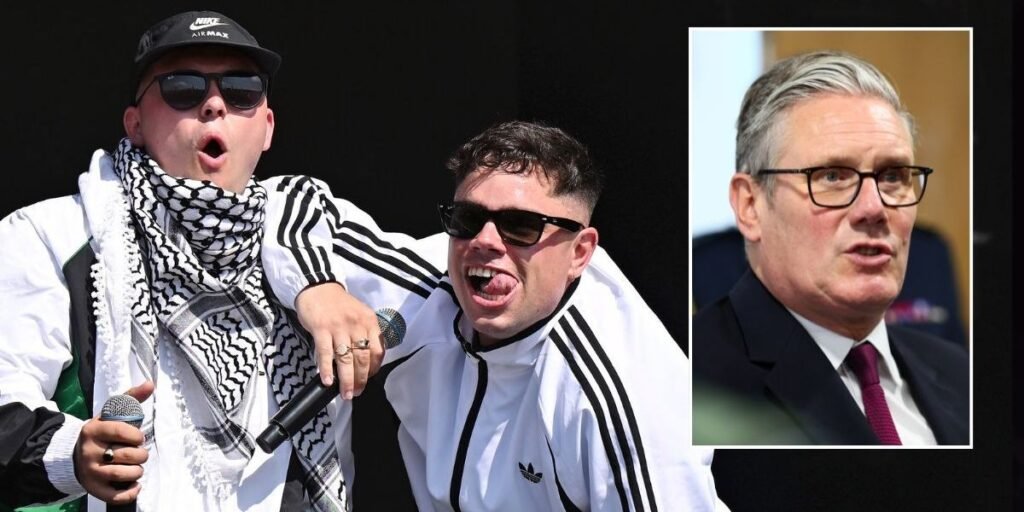 Kneecap lead chants of ‘f*** Keir Starmer’ as Irish rap trio perform at Glastonbury amid BBC’s refusal to broadcast set