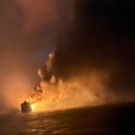 Ship on Fire: Hydrocarbon release detected near fuel tank of burning ship