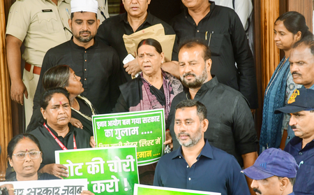 Rabri Devi leads Oppn’s protest against SIR outside Bihar Legislative Council