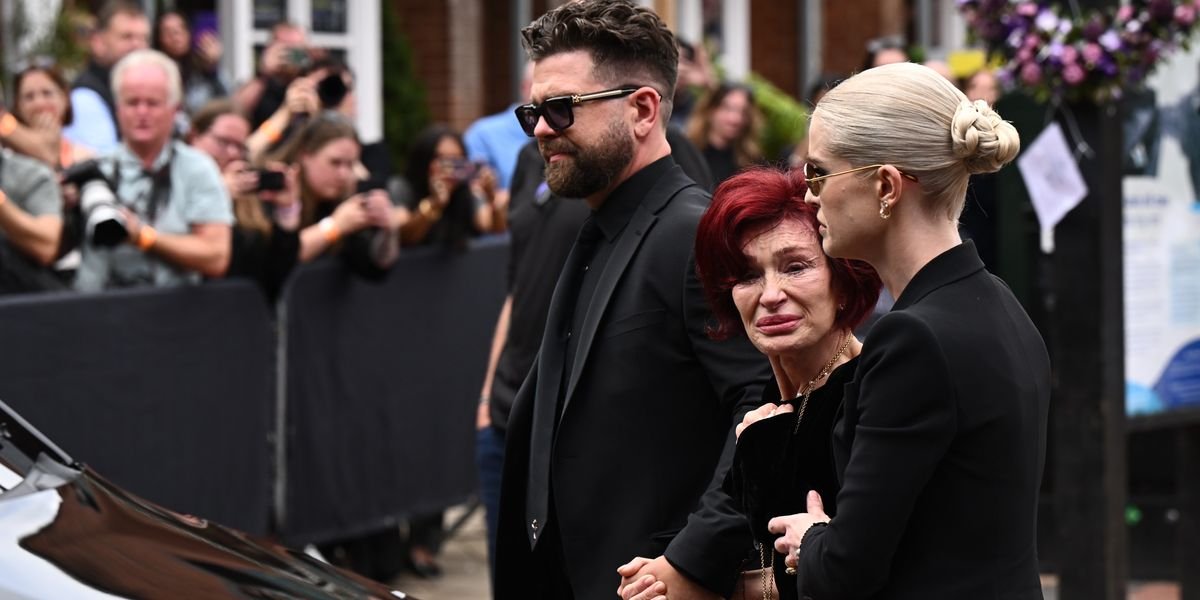 Sharon Osbourne supported by children as she breaks down in tears at husband’s Birmingham funeral procession