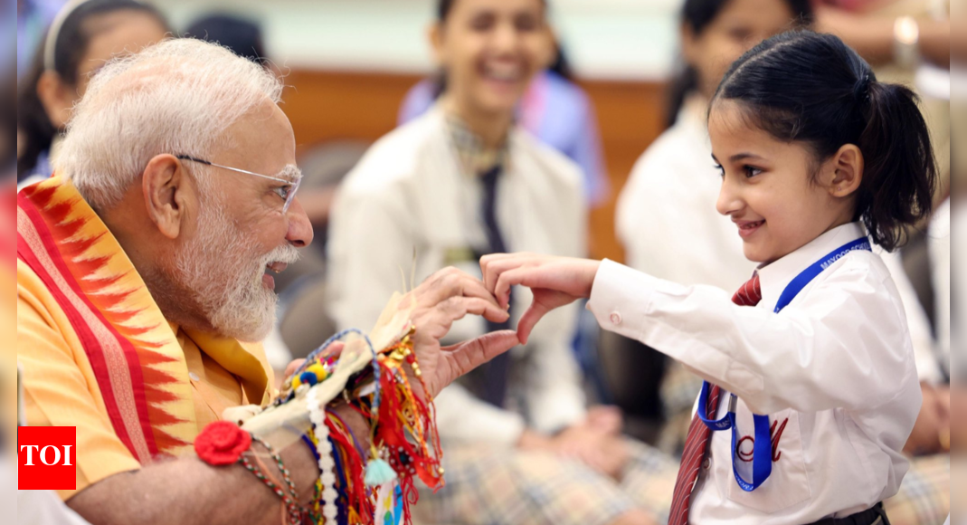 Raksha Bandhan with the PM: Modi shares cute moment with children; Brahma Kumaris join celebration – Pics | India News