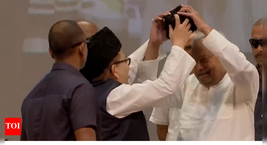 Watch: Nitish refuses to wear ‘topi’ at madrasa event; Congress takes jibe | India News