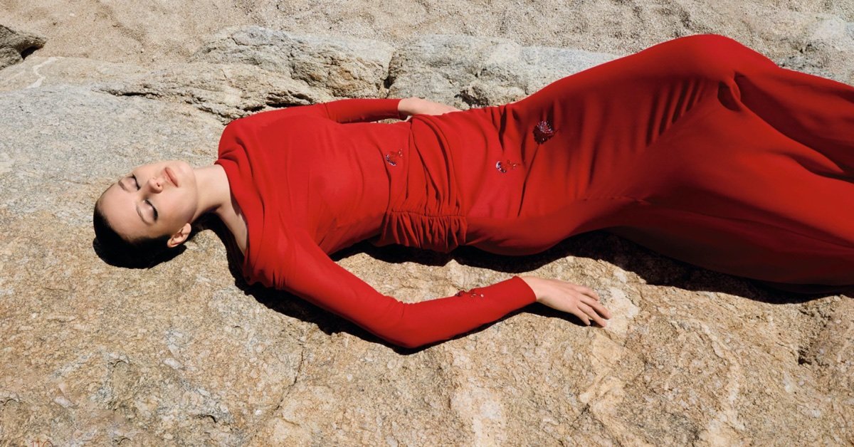 Greta Bultmann Wows in Red for Harper’s Bazaar Germany