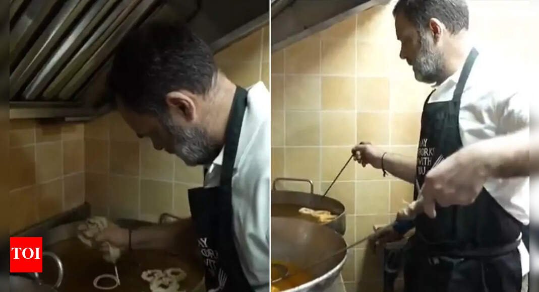 ‘The true sweetness of Diwali …’: Rahul Gandhi tries his hand at making ‘imarti’, ‘besan laddoo’ at iconic Delhi shop – watch | India News