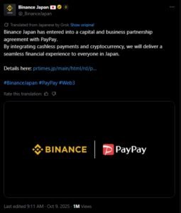 Binance Japan Banks On PayPay’s Network Effect For Smoother Crypto Payments