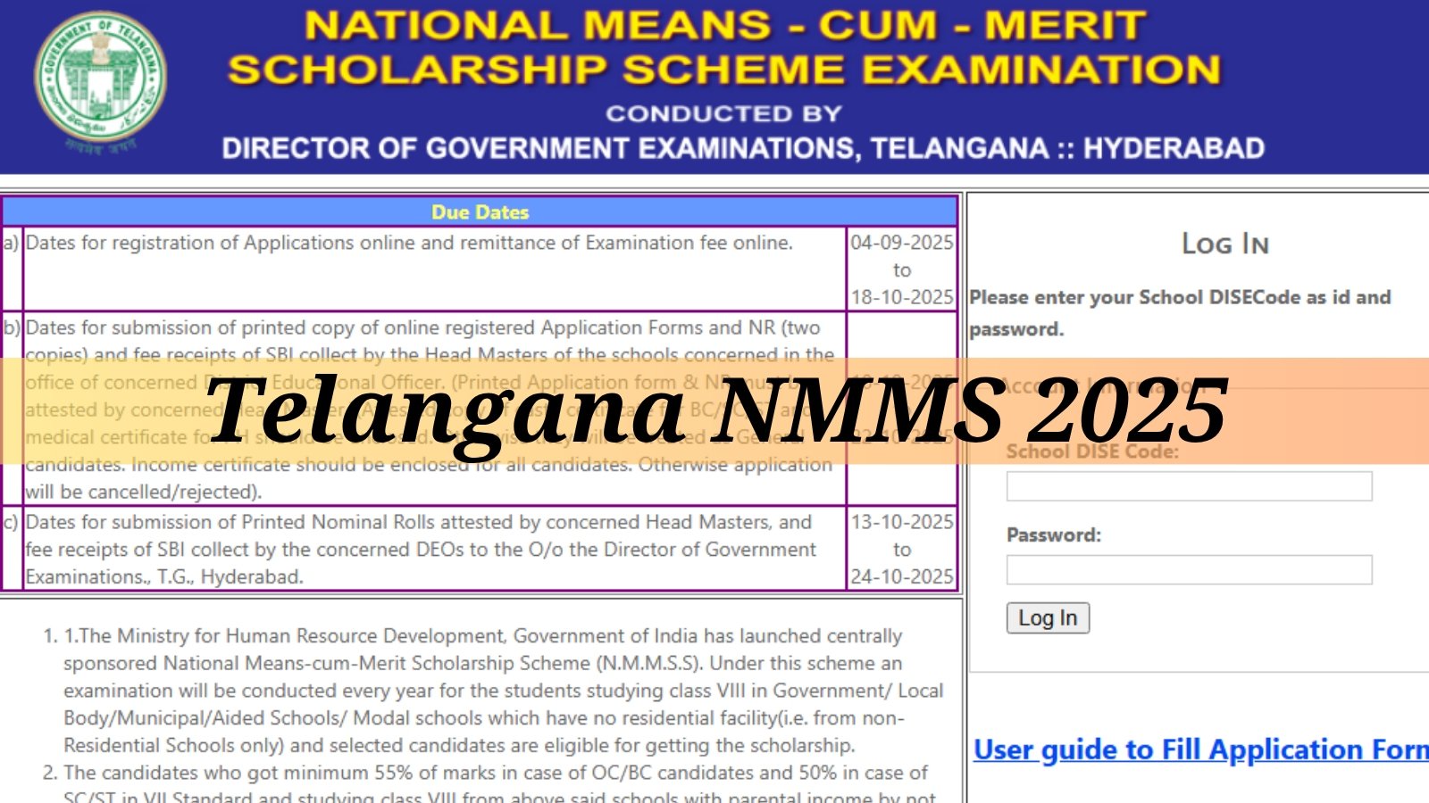 Telangana NMMS 2025-26: Registration deadline extended till Oct 18, apply at bse.telangana.gov.in, portal.bsetelangana.org | Education News