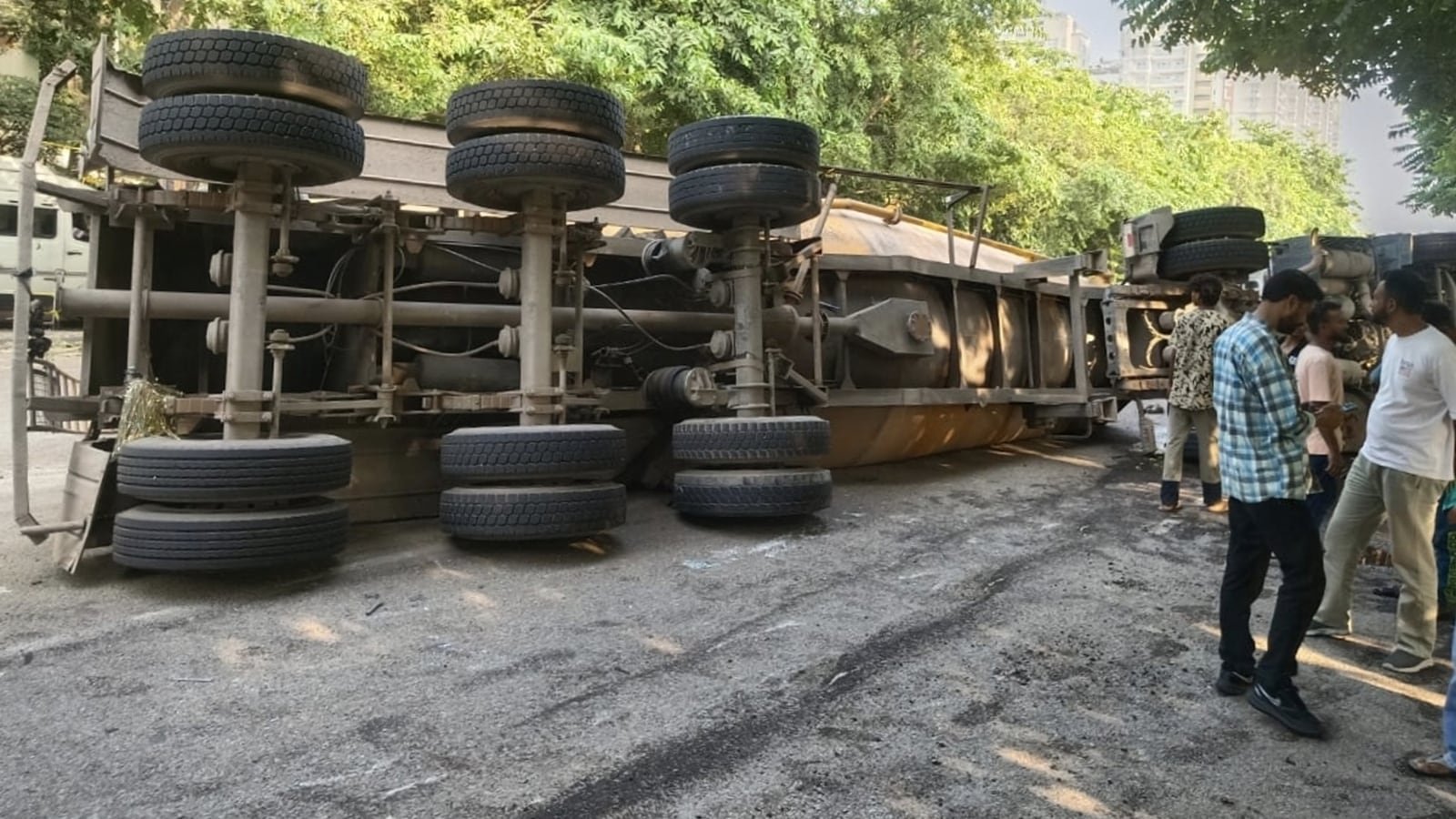 Truck overturns on Airport Road, hits traffic, no serious injuries reported | Chandigarh News